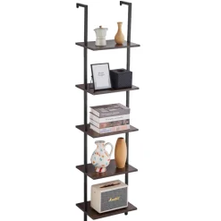 VEVOR Ladder Shelf, 5-Tier Bookshelf 15.6x11.8in, Open Wall-Mounted Ladder Shelf with Metal Frame,Storage Rack Sundries Holder for Kitchen Bedroom Bathroom Living Room, Black