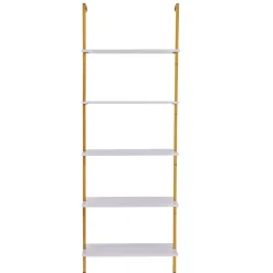 VEVOR Ladder Shelf, 5-Tier Bookshelf 24x11.8in, Open Wall-Mounted Ladder Shelf with Metal Frame,Storage Rack Sundries Holder for Kitchen Bedroom Bathroom Living Room, Gold White