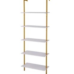 VEVOR Ladder Shelf, 5-Tier Bookshelf 24x11.8in, Open Wall-Mounted Ladder Shelf with Metal Frame,Storage Rack Sundries Holder for Kitchen Bedroom Bathroom Living Room, Gold White