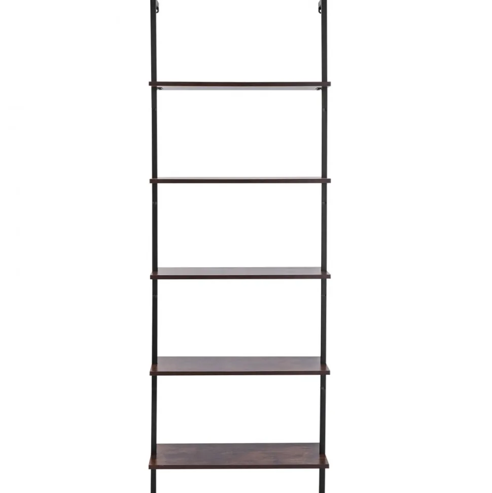 VEVOR Ladder Shelf, 5-Tier Bookshelf 24x11.8in, Open Wall-Mounted Ladder Shelf with Metal Frame,Storage Rack Sundries Holder for Kitchen Bedroom Bathroom Living Room, Black