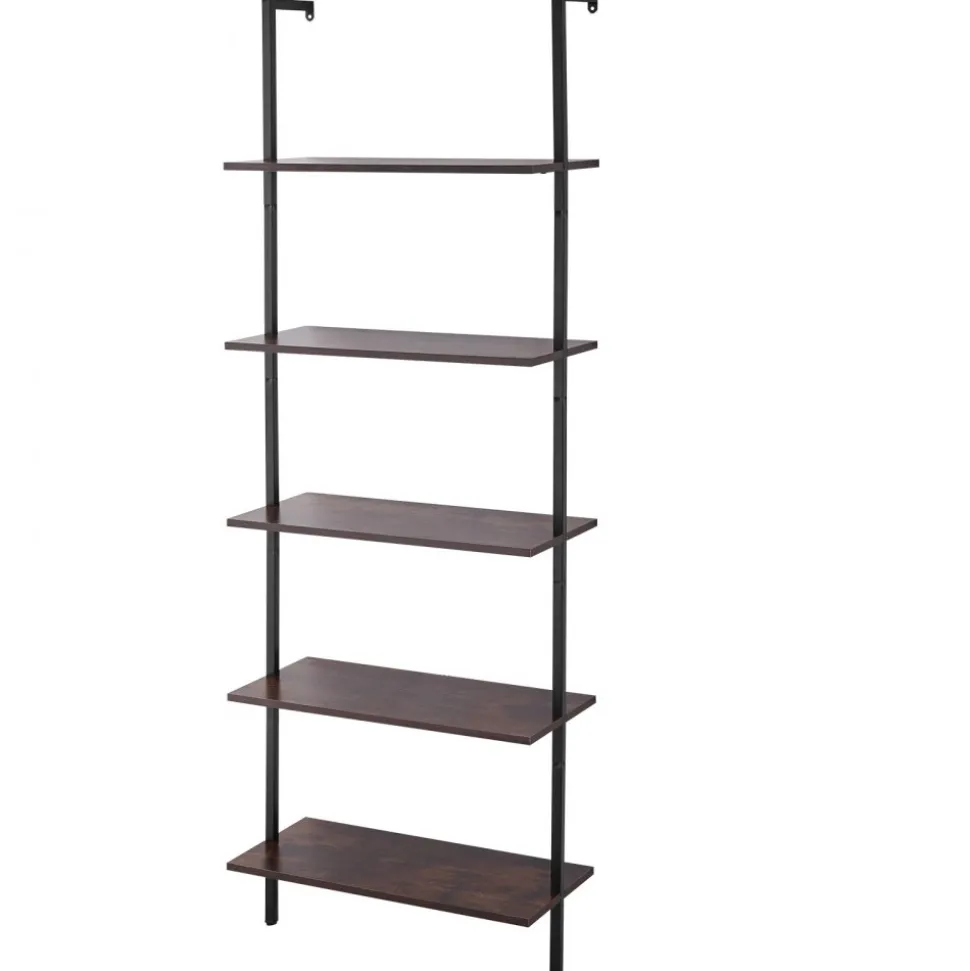 VEVOR Ladder Shelf, 5-Tier Bookshelf 24x11.8in, Open Wall-Mounted Ladder Shelf with Metal Frame,Storage Rack Sundries Holder for Kitchen Bedroom Bathroom Living Room, Black