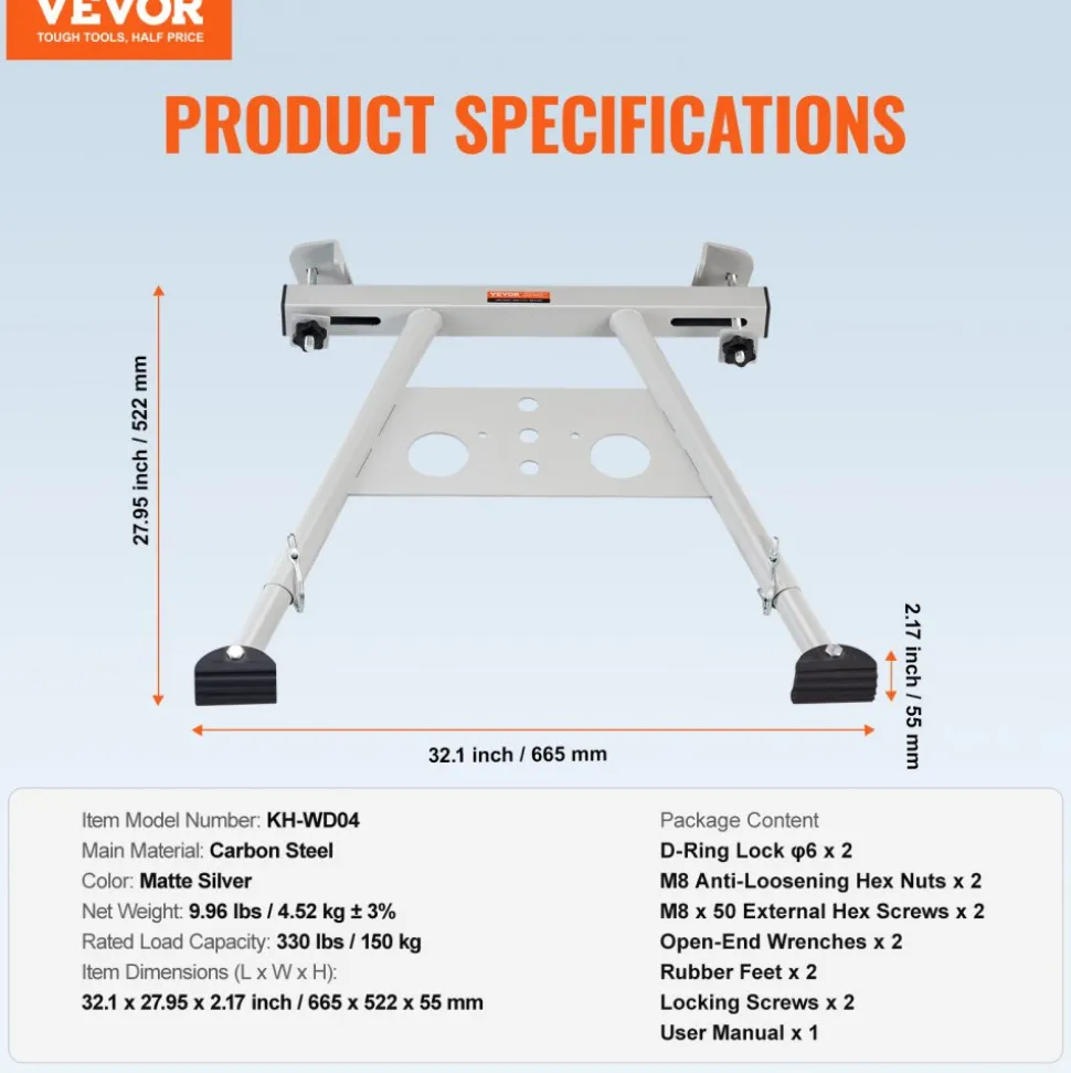 VEVOR Ladder Stabilizer, Adjustable Feet Extension Ladder Standoff, Heavy Duty Wall Ladder Accessories for Roof Gutter, Easy to Use & Wide Adaptability & Anti-slip Rubber Feet, 330 lbs Weight Rating
