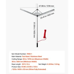 VEVOR Lake Weed Cutter, Pond Aquatic Plant Cutting Tool with 48 in Max. Cut Width, Sharp and Heavy-Duty Steel Blades, Pond Rake with 30 ft Throw Rope, for Cattail, Phragmites, Lilly Pads & Chara