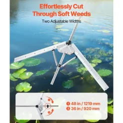 VEVOR Lake Weed Cutter, Pond Aquatic Plant Cutting Tool with 48 in Max. Cut Width, Sharp and Heavy-Duty Steel Blades, Pond Rake with 30 ft Throw Rope, for Cattail, Phragmites, Lilly Pads & Chara