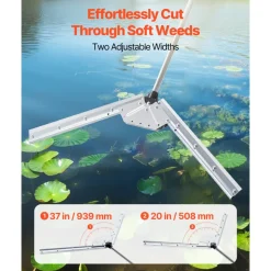 VEVOR Lake Weed Cutter, Pond Aquatic Plant Cutting Tool with 37 in Max. Cut Width, Sharp and Heavy-Duty Steel Blades, Pond Rake with 30 ft Throw Rope, for Cattail, Phragmites, Lilly Pads & Chara