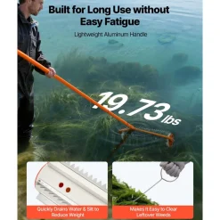 VEVOR Lake Weed Roller, 20 ft Lake & Pond Weed Removal Tool, Muck Razer Aquatic & Sludge Tiller, Rid Roots and Muck Buildup, 6 Preassembled Stainless Steel Blades, 6 Aluminum Handles, Easy Assembly