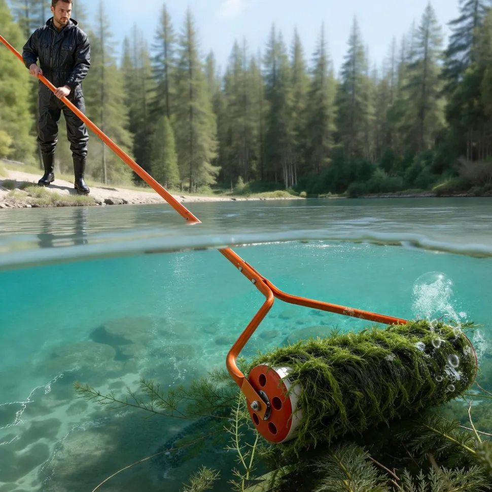 VEVOR Lake Weed Roller, 20 ft Lake & Pond Weed Removal Tool, Muck Razer Aquatic & Sludge Tiller, Rid Roots and Muck Buildup, 6 Preassembled Stainless Steel Blades, 6 Aluminum Handles, Easy Assembly