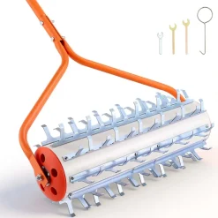 VEVOR Lake Weed Roller, 12 ft Lake & Pond Weed Removal Tool, Muck Razer Aquatic & Sludge Tiller, Rid Roots and Muck Buildup, 9 Preassembled Galvanized Iron Blades, 3 Aluminum Handles, Easy Assembly