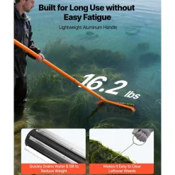 VEVOR Lake Weed Roller, 14.1 ft Stainless Steel Lake & Pond Weed Removal Tool, Muck Razer Aquatic & Sludge Tiller, Rid Roots and Muck Buildup, 6 Preassembled Stainless Steel Blades, 4 Aluminum Handles