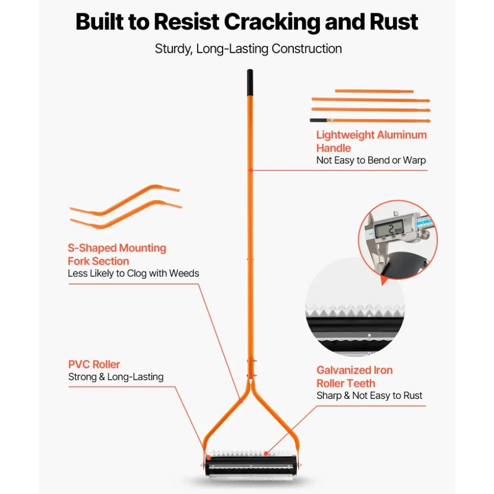 VEVOR Lake Weed Roller, 14.1 ft Stainless Steel Lake & Pond Weed Removal Tool, Muck Razer Aquatic & Sludge Tiller, Rid Roots and Muck Buildup, 6 Preassembled Stainless Steel Blades, 4 Aluminum Handles
