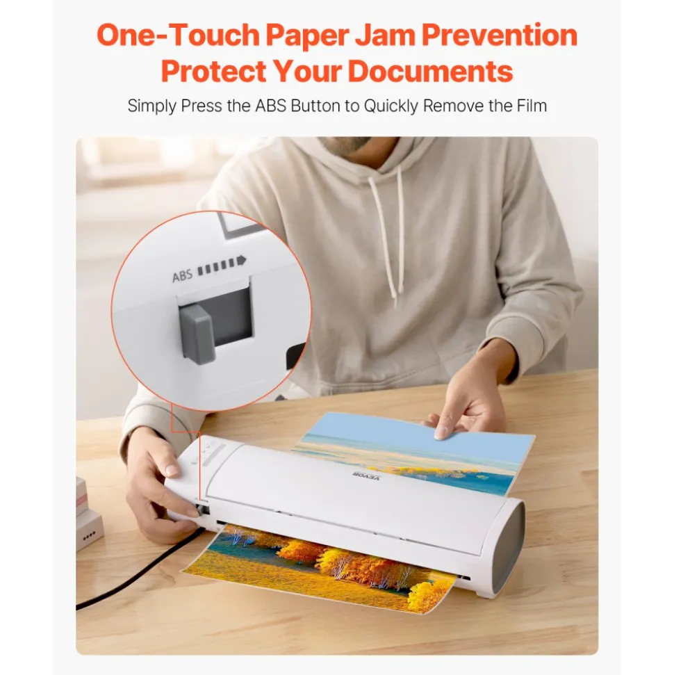 VEVOR Laminator Machine, Cold and Hot Laminator for Max A3 Paper Size, 1 min Quick Warm Thermal Laminator, 3-5 mil Thickness, Ideal for Home, Office, Business, or School Supplies, White + Grey