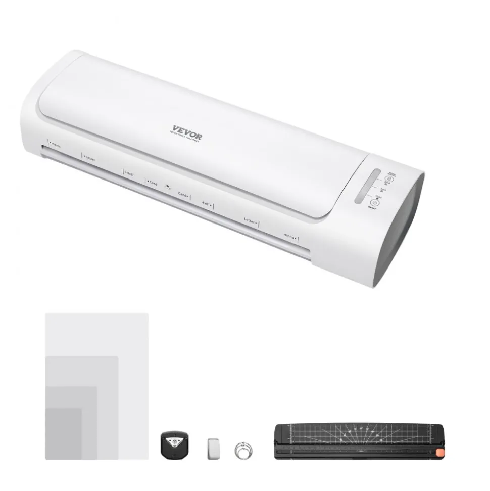 VEVOR Laminator Machine, Cold and Hot Laminator for Max A3 Paper Size, 1 min Quick Warm Thermal Laminator, 3-5 mil Thickness, Ideal for Home, Office, Business, or School Supplies, White + Grey