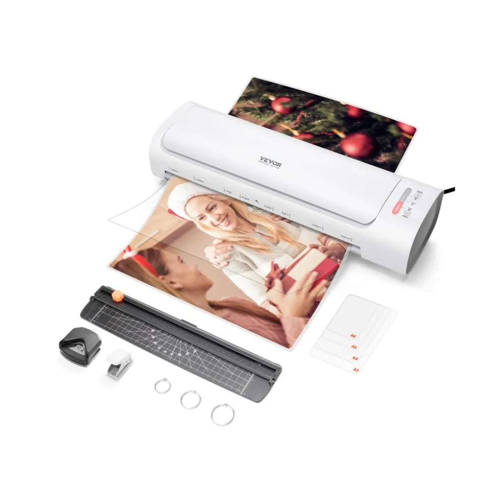 VEVOR Laminator Machine, Cold and Hot Laminator for Max A3 Paper Size, 1 min Quick Warm Thermal Laminator, 3-5 mil Thickness, Ideal for Home, Office, Business, or School Supplies, White + Grey