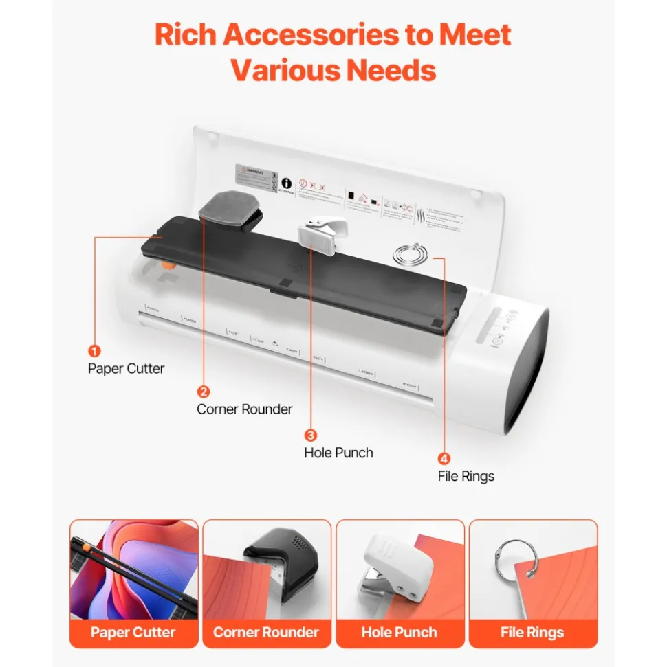 VEVOR Laminator Machine, Cold and Hot Laminator for Max A3 Paper Size, 1 min Quick Warm Thermal Laminator, 3-5 mil Thickness, Ideal for Home, Office, Business, or School Supplies, White + Grey