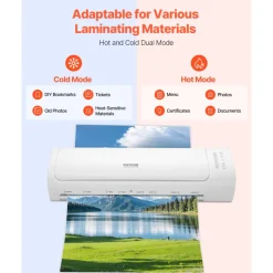 VEVOR Laminator Machine, Cold and Hot Laminator for Max A3 Paper Size, 1 min Quick Warm Thermal Laminator, 3-5 mil Thickness, Ideal for Home, Office, Business, or School Supplies, White + Grey