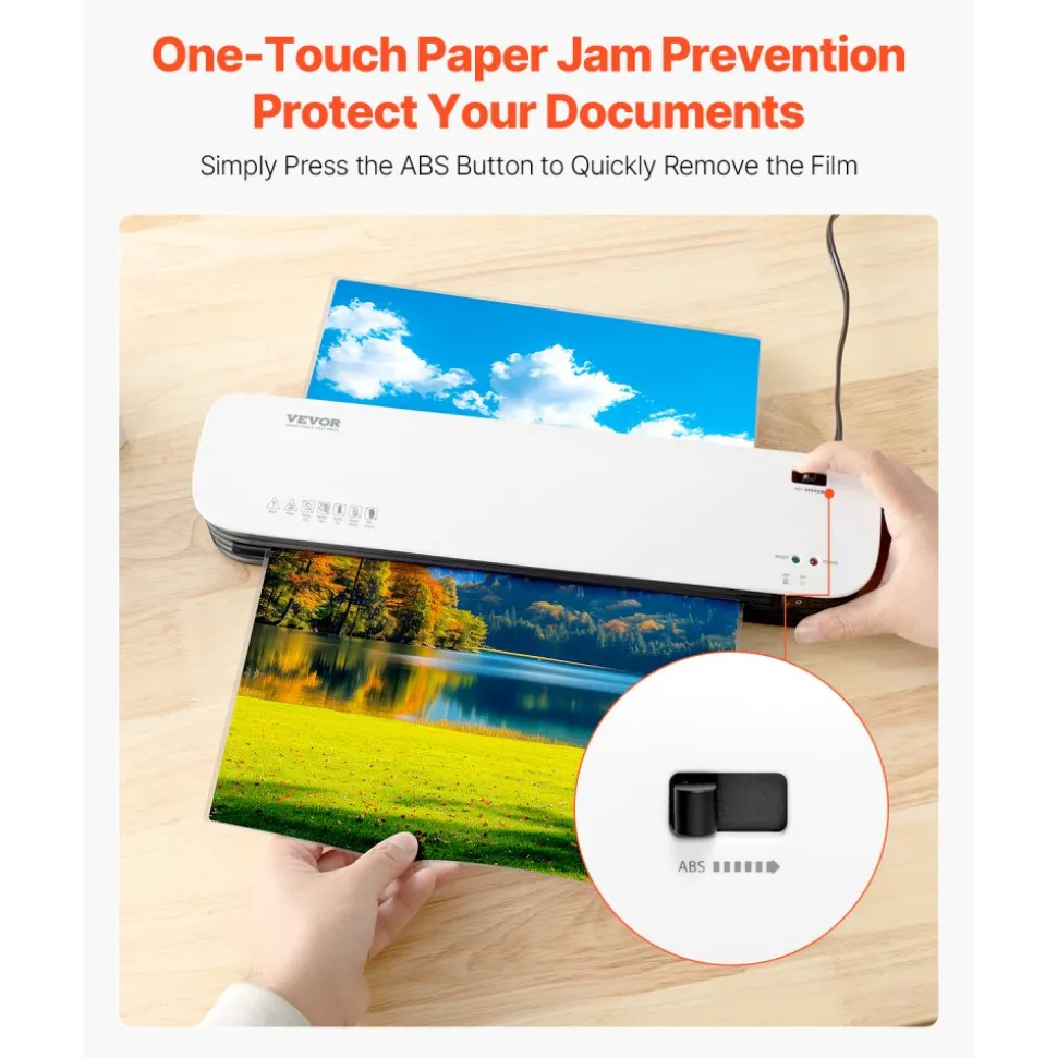 VEVOR Laminator Machine, Thermal Laminator for Max A3 Paper Size, 2-3 min Quick Warm Portable Laminator, 3-5 mil Thickness, Ideal for Home, Office, Business, or School Supplies, White + Black