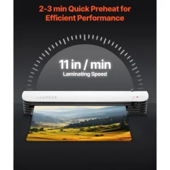 VEVOR Laminator Machine, Thermal Laminator for Max A3 Paper Size, 2-3 min Quick Warm Portable Laminator, 3-5 mil Thickness, Ideal for Home, Office, Business, or School Supplies, White + Black
