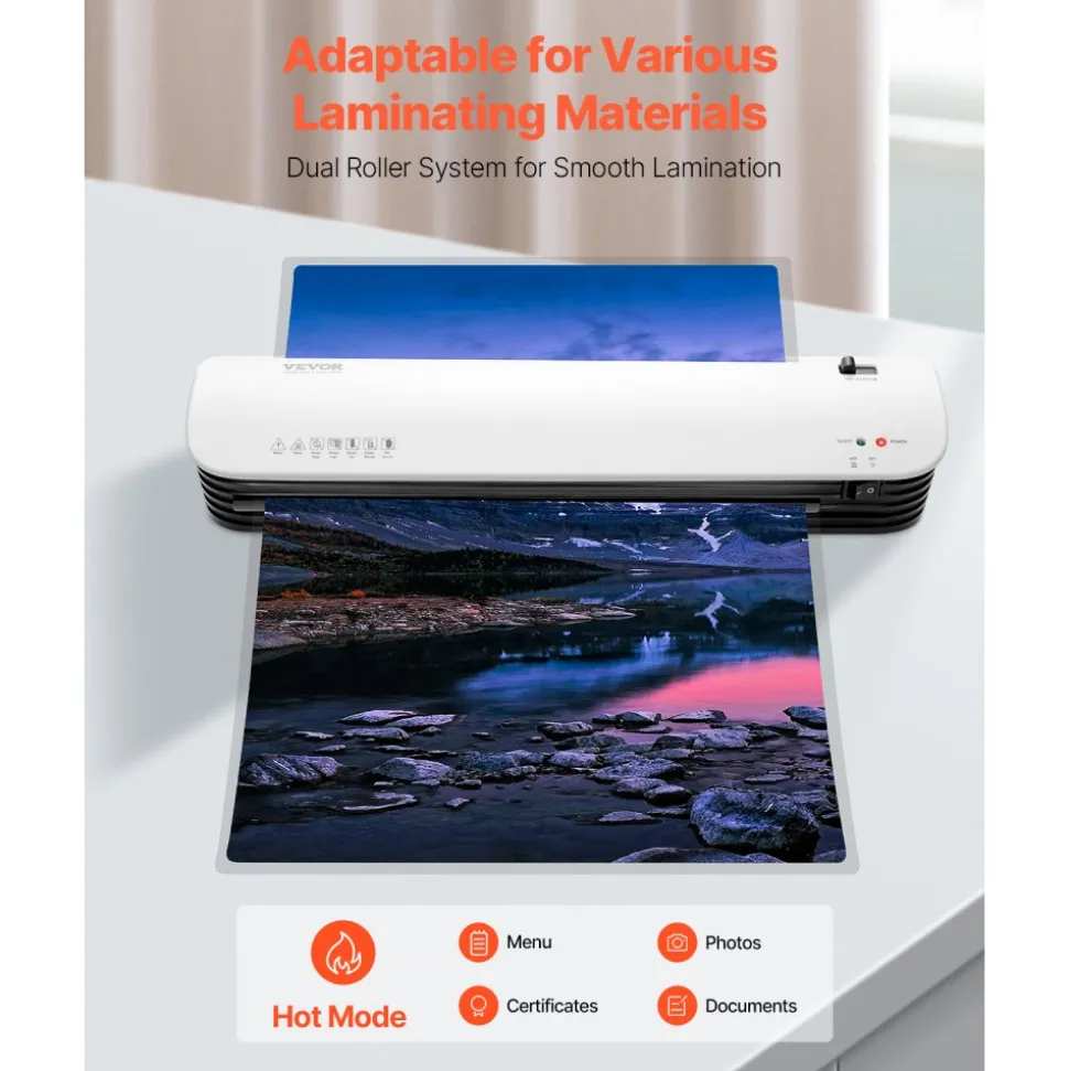 VEVOR Laminator Machine, Thermal Laminator for Max A3 Paper Size, 2-3 min Quick Warm Portable Laminator, 3-5 mil Thickness, Ideal for Home, Office, Business, or School Supplies, White + Black
