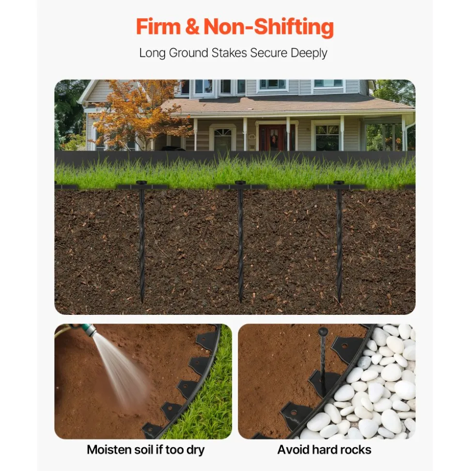 VEVOR Landscape Edging Border, 10Pcs 6 ft x 1.6 in Plastic Garden Edging with 60 Spikes, Sun-Resistant Flowerbed Borders, DIY Layout, No Dig Garden Edger Border Divider for Lawn Edgings for Yard