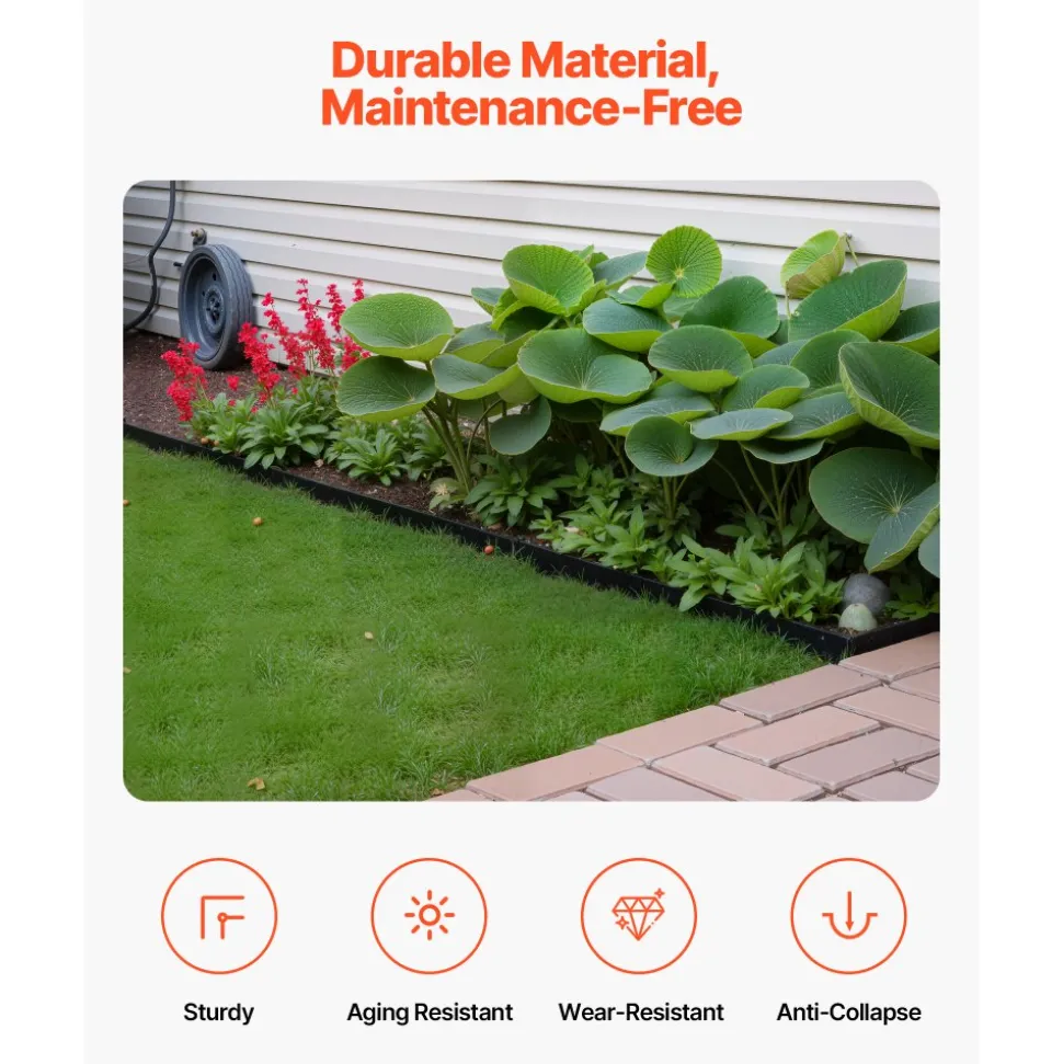 VEVOR Landscape Edging Border, 10Pcs 6 ft x 1.6 in Plastic Garden Edging with 60 Spikes, Sun-Resistant Flowerbed Borders, DIY Layout, No Dig Garden Edger Border Divider for Lawn Edgings for Yard