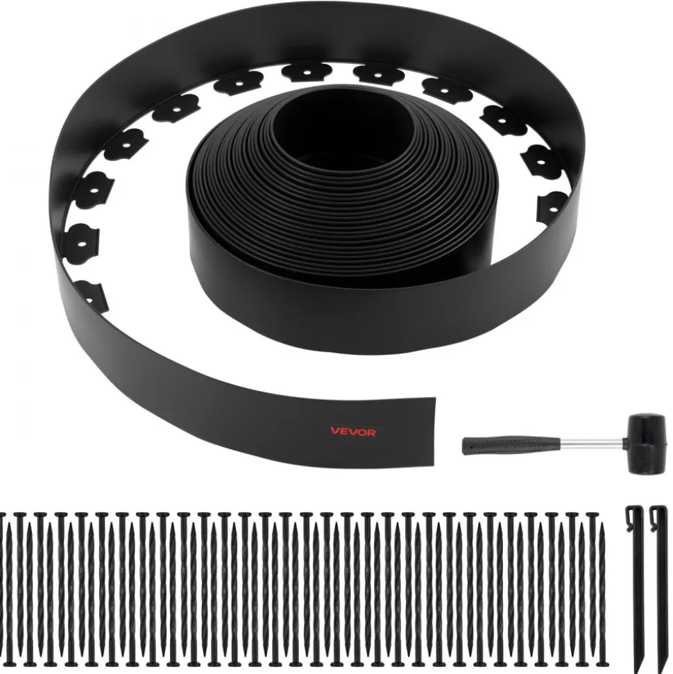 VEVOR Landscape Edging, 66 ft x 4 in Plastic Garden Border Edging with 60 Spikes & 2 Ground Stakes, No Dig, Flexible Lawn Edgings Roll, UV-Resistant Mini Fence Borders for Flower Beds Yard Paver