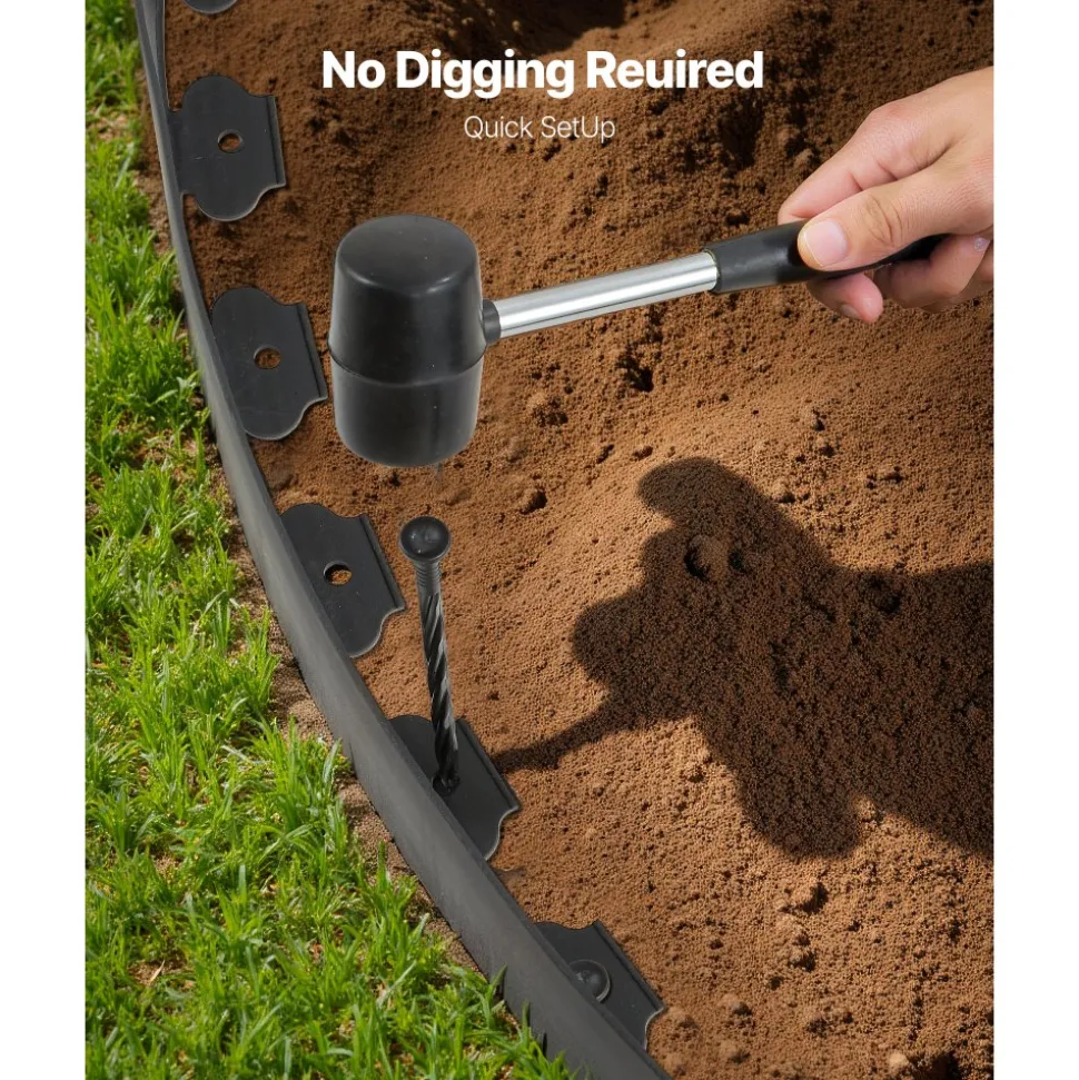 VEVOR Landscape Edging, 66 ft x 4 in Plastic Garden Border Edging with 60 Spikes & 2 Ground Stakes, No Dig, Flexible Lawn Edgings Roll, UV-Resistant Mini Fence Borders for Flower Beds Yard Paver