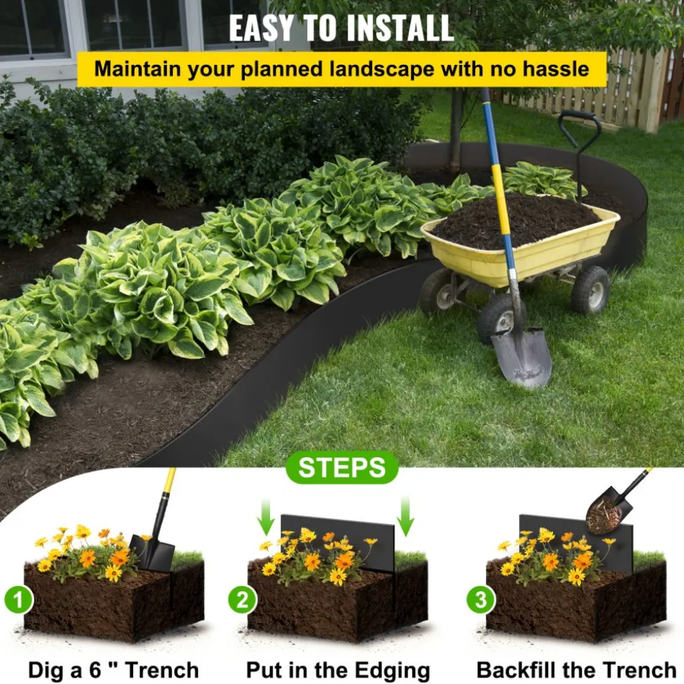 VEVOR Landscape Edging, 10 inch Depth 300 ft Total Length, Recycled HDPE Coiled Terrace Board, Flexible Bender Border for Landscaping, Lawn, Garden, Yard, Against Invading Weeds, Black