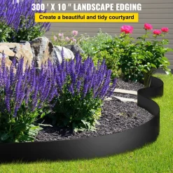 VEVOR Landscape Edging, 10 inch Depth 300 ft Total Length, Recycled HDPE Coiled Terrace Board, Flexible Bender Border for Landscaping, Lawn, Garden, Yard, Against Invading Weeds, Black
