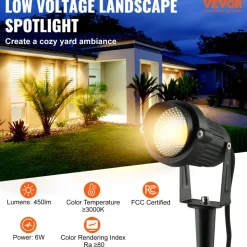 VEVOR Landscape Lighting, 6W Low Voltage LED Landscape Lights, IP66 Waterproof Landscape Spotlights Yard Lawn Garden Pathway Outdoor Lights 12V 24V 450LM Warm White 3000K (12 Pack with Connectors)