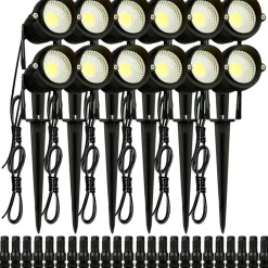 VEVOR Landscape Lighting, 6W Low Voltage LED Landscape Lights, IP66 Waterproof Landscape Spotlights Yard Lawn Garden Pathway Outdoor Lights 12V 24V 450LM Warm White 3000K (12 Pack with Connectors)