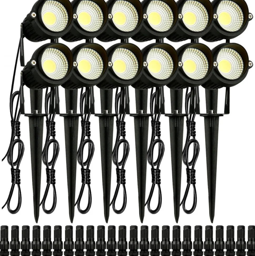 VEVOR Landscape Lighting, 6W Low Voltage LED Landscape Lights, IP66 Waterproof Landscape Spotlights Yard Lawn Garden Pathway Outdoor Lights 12V 24V 450LM Warm White 3000K (12 Pack with Connectors)