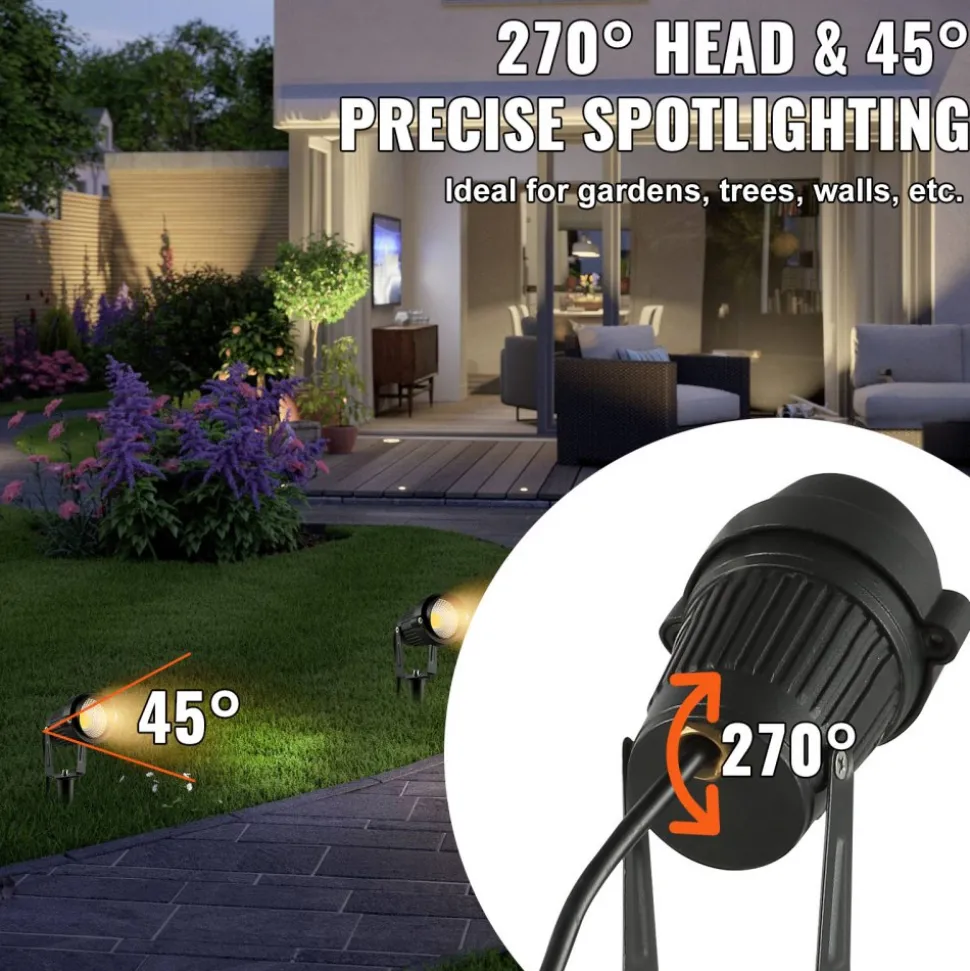 VEVOR Landscape Lighting, 6W Low Voltage LED Landscape Lights, IP66 Waterproof Landscape Spotlights Yard Lawn Garden Pathway Outdoor Lights 12V 24V 450LM Warm White 3000K (12 Pack with Connectors)