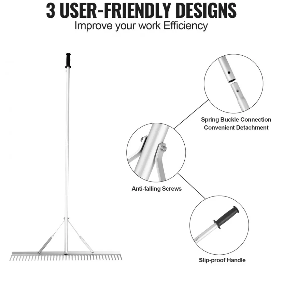 VEVOR Landscape Rake, 36" Head Aluminum Landscape Rake, Lake Weed Rake with 75" Long Handle, for Loosening Soil, Lawn Care, Weeding Lake, Garden, Pond