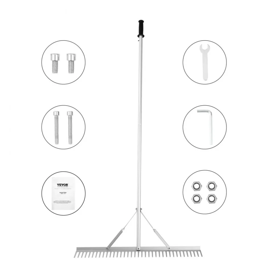 VEVOR Landscape Rake, 36" Head Aluminum Landscape Rake, Lake Weed Rake with 75" Long Handle, for Loosening Soil, Lawn Care, Weeding Lake, Garden, Pond