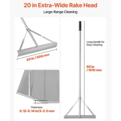 VEVOR Landscape Rake, 60 inch Handle 20 inch Wide Head, Large Heavy Duty Aluminum Landscaping Level, Asphalt Rake Tool for Asphalt & Land Leveling, Concrete Paving, Sand Flattening, No Teeth