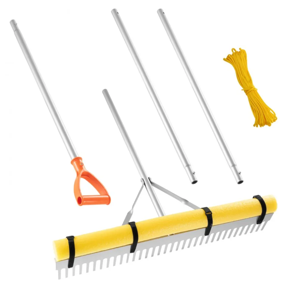 VEVOR Landscape Rake, 36 inch Wide Head 102 inch Handle, Large Heavy Duty Aluminum Landscaping Leaf Rake Tool, Asphalt Level for Loosening Soil, Garden & Yard, Pond Gravel & Beach Lawn Care, 52ft Rope