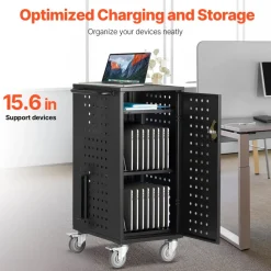 VEVOR Laptop Cart, 20 Device Mobile Charging Cart, Up to 15.6 in Screen Size, Office and Classroom Mobile Charging Cart, for Chromebook, Tablet and Laptop