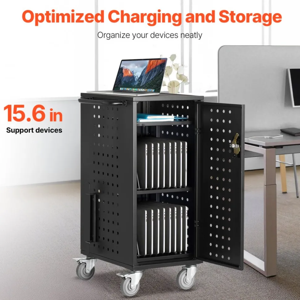 VEVOR Laptop Cart, 20 Device Mobile Charging Cart, Up to 15.6 in Screen Size, Office and Classroom Mobile Charging Cart, for Chromebook, Tablet and Laptop