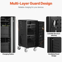 VEVOR Laptop Cart, 20 Device Mobile Charging Cart, Up to 15.6 in Screen Size, Office and Classroom Mobile Charging Cart, for Chromebook, Tablet and Laptop