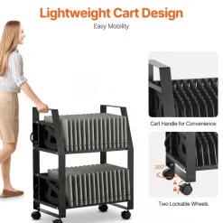 VEVOR Laptop Charging Cart, 32 Devices Mobile Open Charging Station with Wheels, for Tablet and Laptop Up to 15.6 in Screen Size, Easy Access Slots, Surge Control, for Office, Classroom, Library