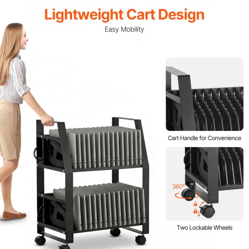 VEVOR Laptop Charging Cart, 32 Devices Mobile Open Charging Station with Wheels, for Tablet and Laptop Up to 15.6 in Screen Size, Easy Access Slots, Surge Control, for Office, Classroom, Library