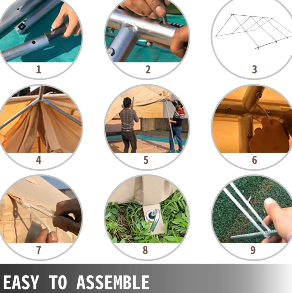 VEVOR Large Canvas Tent 12x14ft, Wall Tent with PVC Storm Flap, Canvas Wall Tents Waterproof, Canvas Camping Tents With Stove Hole for 8-10 people Outdoor Party Hiking Barbecue