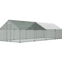 VEVOR Large Metal Chicken Coop, 9.8 x 26.2 x 6.6 ft, Walk-in Chicken Runs with Waterproof Cover, Spire Roof Hen House Enclosure with Lock, Outdoor Duck Rabbit Cage Poultry Pen for Backyard, Farm, Yard