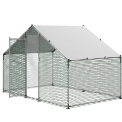 VEVOR Large Metal Chicken Coop, 9.8 x 6.6 x 6.6 ft, Walk-in Chicken Runs with Waterproof Cover, Spire Roof Hen House Enclosure with Lock, Outdoor Duck Rabbit Cage Poultry Pen for Backyard, Farm, Yard