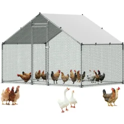 VEVOR Large Metal Chicken Coop, 9.8 x 6.6 x 6.6 ft, Walk-in Chicken Runs with Waterproof Cover, Spire Roof Hen House Enclosure with Lock, Outdoor Duck Rabbit Cage Poultry Pen for Backyard, Farm, Yard