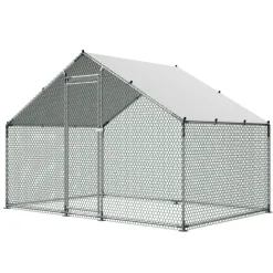 VEVOR Large Metal Chicken Coop, 9.8 x 6.6 x 6.6 ft, Walk-in Chicken Runs with Waterproof Cover, Spire Roof Hen House Enclosure with Lock, Outdoor Duck Rabbit Cage Poultry Pen for Backyard, Farm, Yard