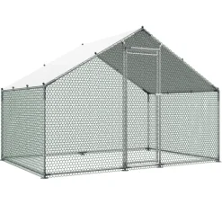 VEVOR Large Metal Chicken Coop, 9.8 x 6.6 x 6.6 ft, Walk-in Chicken Runs with Waterproof Cover, Spire Roof Hen House Enclosure with Lock, Outdoor Duck Rabbit Cage Poultry Pen for Backyard, Farm, Yard