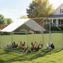 VEVOR Large Metal Chicken Coop 9.8x19.5x6.6 ft Walk-in Chicken Run House, Spire Roof Hen House Enclosure with Cover and Security Lock, Outdoor Duck Rabbit Cage Poultry Pen for Backyard, Farm, Yard