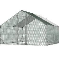 VEVOR Large Metal Chicken Coop 9.8x19.5x6.6 ft Walk-in Chicken Run House, Spire Roof Hen House Enclosure with Cover and Security Lock, Outdoor Duck Rabbit Cage Poultry Pen for Backyard, Farm, Yard