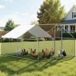 VEVOR Large Metal Chicken Coop, 9.8 x 13.1 x 6.6 ft, Walk-in Chicken Runs with Waterproof Cover, Spire Roof Hen House Enclosure with Lock, Outdoor Duck Rabbit Cage Poultry Pen for Backyard, Farm, Yard